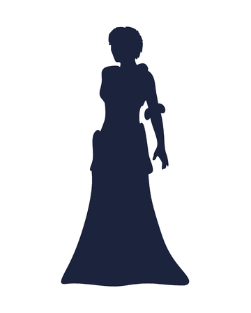 Sexy woman monochrome silhouette in evening dress.のイラスト素材