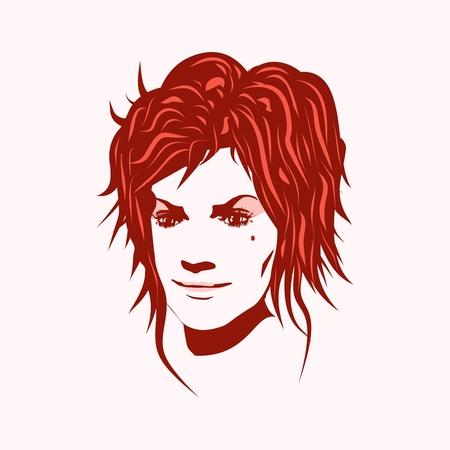 Face front view. Elegant silhouette of a female head. Portrait of a happy smiled womanのイラスト素材