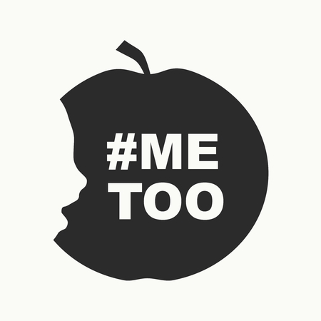Me too hashtag. Social movement concerning sexual assault and harassment. An apple with face profile view. Optical illusion. Human head make silhouette of fruit. Half eaten appleのイラスト素材