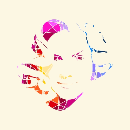 Portrait of a young woman. Polygonal mosaic silhouette of the human faceのイラスト素材