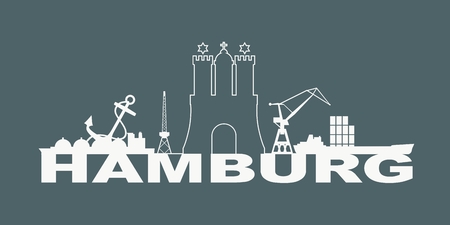 Image relative to Germany travel theme. Hamburg city emblem and nautical transportation iconsのイラスト素材