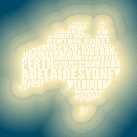 Map of Australia made from cities list. Neon shine effectのイラスト素材