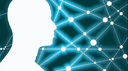 Silhouette of a man head. Mental health relative brochure or report design. Scientific medical background. Halftone textureのイラスト素材