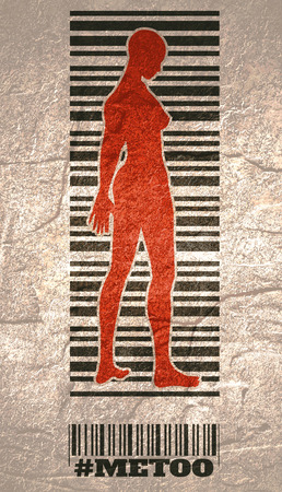 Me too hashtag. Social movement concerning sexual assault and harassment. Bar code with woman silhouetteの写真素材