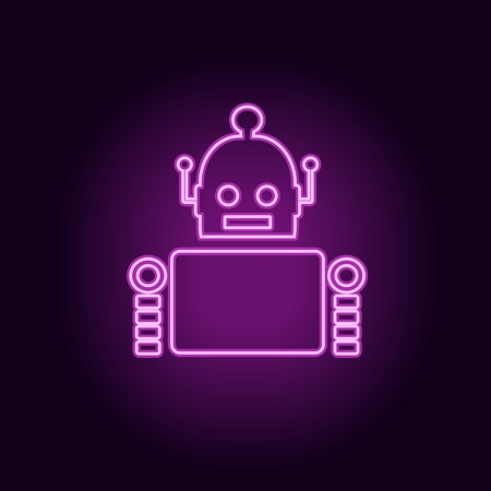 Cute vintage robot. Robotics industry relative image. Outline icon. Neon bulb shineのイラスト素材