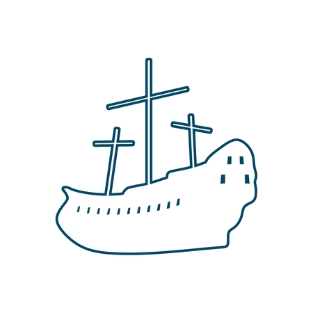Sailing ship icon in thin line style.のイラスト素材