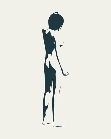 Beautiful sexy fitness girl. Pretty naked woman. Back view.のイラスト素材