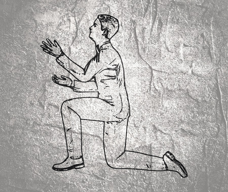 Silhouette of businessman in prayer pose. Chalkboard styleの写真素材