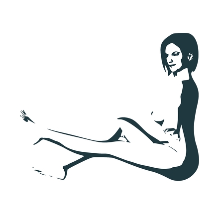Beautiful sexy fitness girl sitting in relaxing pose. Side view.のイラスト素材