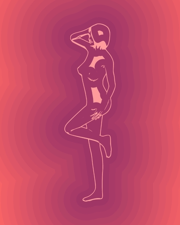 Beautiful sexy fitness girl. Pretty naked woman. Side view.のイラスト素材