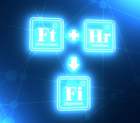 Fitness model metaphor. Creative Typography poster concept. Health chemistry. Fictional chemical elements in reaction. 3D renderingの写真素材