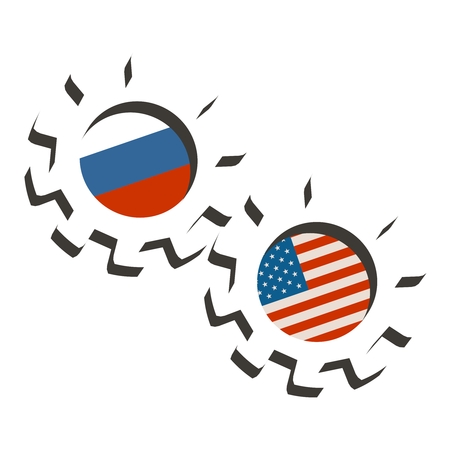 Partnership concept. Russia and USA association. Gears textured by flagのイラスト素材