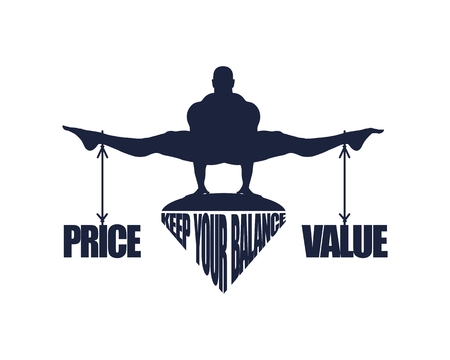 Balance between price and value. Silhouette of a man with the words tiedのイラスト素材