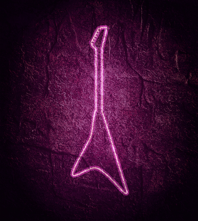 Guitar symbol in thin line style. Element for design. Neon bulb shineの写真素材