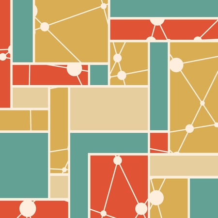 Geometry abstract colorful background. Square shapes textured by lines with dots.のイラスト素材