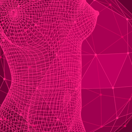 Polygonal female breast. Wire frame style design. Connected lines with dots.の写真素材