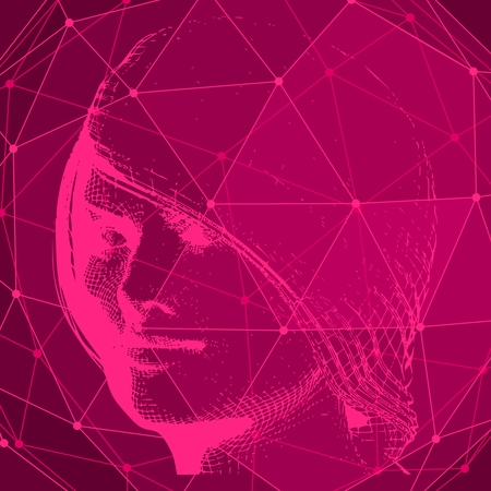 Portrait of a lady. Vintage engraved illustration. Molecule and communication background. Connected lines with dots.のイラスト素材