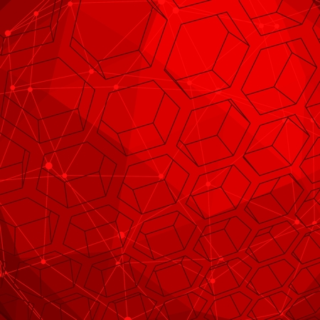Medical, technology, chemistry and science icon design template. Molecule and communication pattern. Connected lines with dots. Perspective view on honeycomb.のイラスト素材