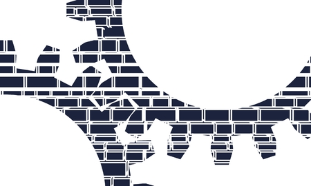Mechanism of Gears. Communication Concept in Industrial Design. Ancient brick wall textureのイラスト素材