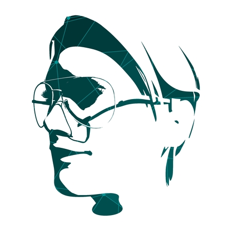 Face side view. Elegant silhouette of a woman spectacles. Connected lines with dots.のイラスト素材