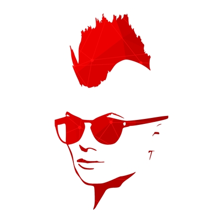 Portrait of beautiful woman in black sunglasses. Mohawk hair style. Connected lines with dots.のイラスト素材