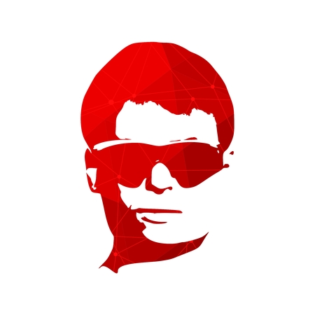Man avatar front view. Gradient paint male face silhouette or icon. Portrait with sunglasses. Silhouette textured by lines and dots patternのイラスト素材