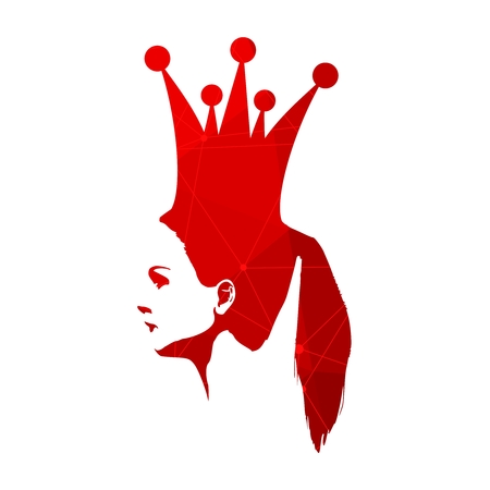 Profile silhouette of a princess. Cute adolescent girl portrait. Bun hairstyle. Fashion branding. Connected lines with dots.のイラスト素材