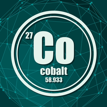 Cobalt chemical element. Sign with atomic number and atomic weight. Chemical element of periodic table. Molecule And Communication Background. Connected lines with dots.のイラスト素材