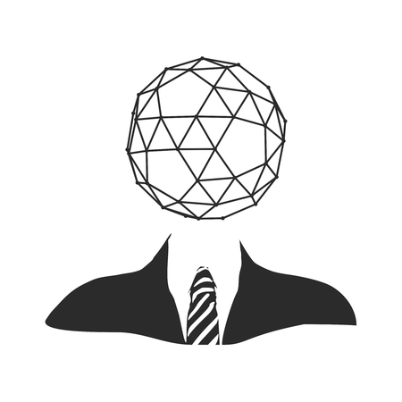 Face front view. Silhouette of a businessman with geometry shape instead headのイラスト素材