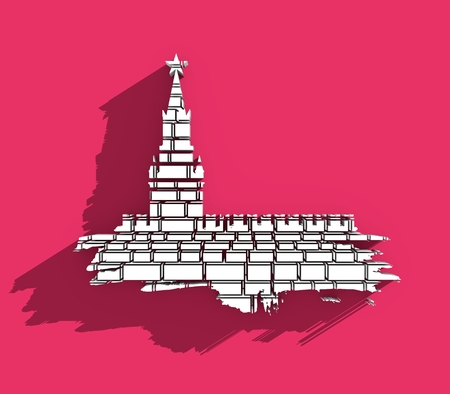 Spasskaya Tower of Kremlin and part of the wall in Moscow. Grunge brush. 3D renderingの写真素材