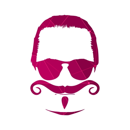Hairstyle and mustache. Gentlmen haircuts and shaves. Portrait of a man wearing sunglasses. Textured by lines and dots patternのイラスト素材
