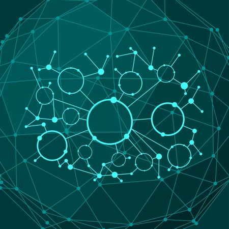 Social media network. Background with lines, circles. Connected symbols for digital, interactive and global communication concept.のイラスト素材