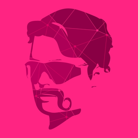 Hairstyle and mustache. Gentlmen haircuts and shaves. Portrait of a man wearing sunglasses. Textured...
