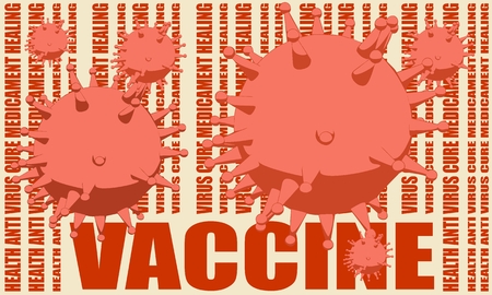 Medical industry, biotechnology and biochemistry. Scientific medical designs. Virus diseases relative theme. Vaccine text and bar code on backdropのイラスト素材