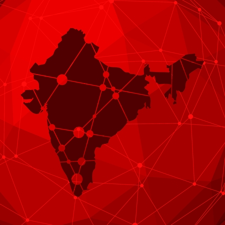 Image relative to India travel. Simple map textured by lines and dots pattern. Connected lines with dots.のイラスト素材