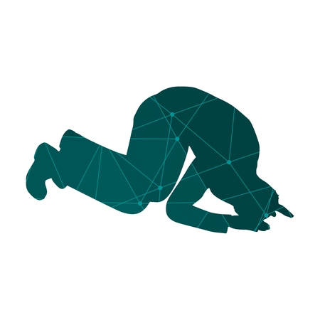 Silhouette of businessman in prayer pose. Web icon. Textured by lines and dots patternのイラスト素材