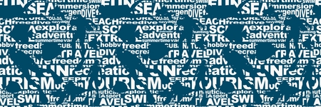 Silhouettes of diver cutout from relative words cloud. Icon diver. The concept of sport diving. Seamless backgroundのイラスト素材