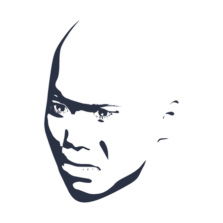 Asian face of the young Chinese, Thai, Japanese and Korean guy. Portrait of angry and depressed man. Facial expressions. Face front view.のイラスト素材