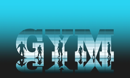 Muscular men silhouettes on gym word. Bodybuilding relative imageのイラスト素材