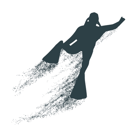 Silhouette of diver with trail of particles. The concept of sport diving.のイラスト素材