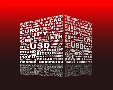 Word collage relative to trading. Illustration with different association terms. Cube shapeのイラスト素材