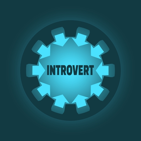 Introvert word. Psychology concept. Gear with ray style arrowsのイラスト素材