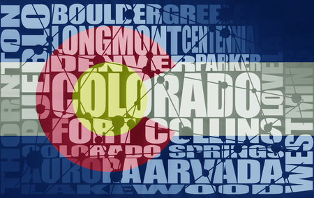 Image relative to USA travel. Colorado state cities list textured by flagの写真素材