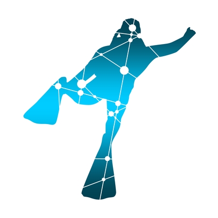 Silhouette of diver. Icon diver. The concept of sport diving. Textured by connected lines with dots.のイラスト素材