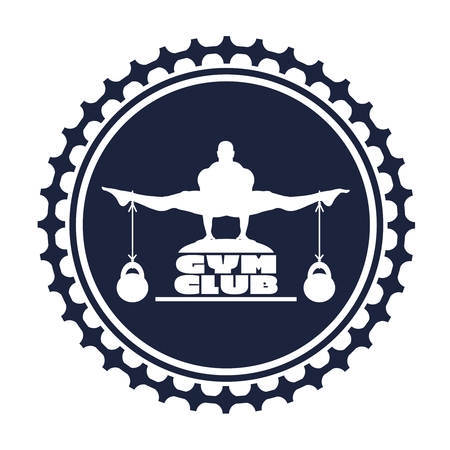 Muscular man posing. Bodybuilding coat of arms. Sporty style stampのイラスト素材