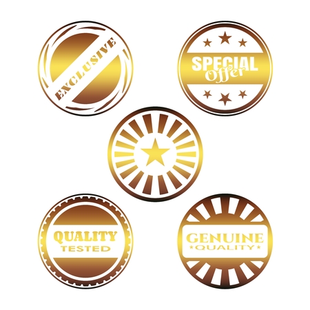 Stamps and stickers icons set. Kit collection of graphic design elements. Golden gradientのイラスト素材