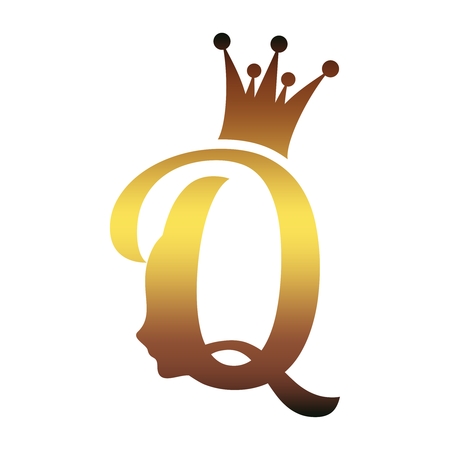 Vintage queen silhouette. Medieval queen profile. Fashion branding royal emblem with Q letterのイラスト素材