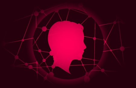 Profile of the head of a woman. Scientific medical design. Molecule and communication style design...