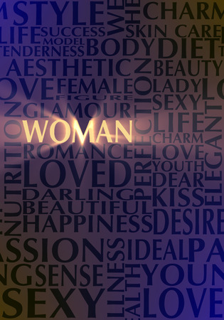 Woman and love relative words. Keywords cloud. Seamless backdropの写真素材