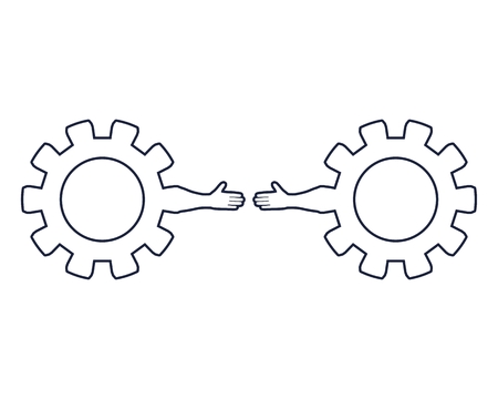 Web Banner, Header Layout Template. Politic and economic relationship metaphor. Cog wheels with human arms.のイラスト素材